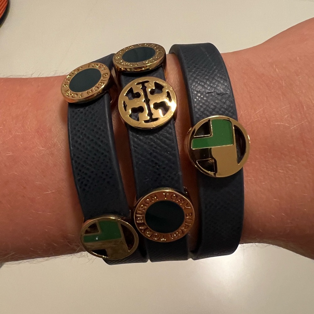 Vintage Tory Burch triple wrap leather bracelet with charms